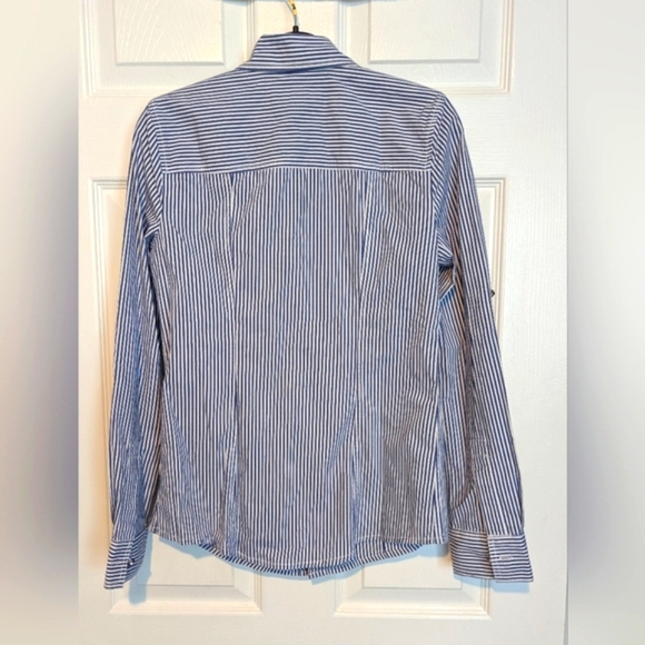 Michael Kors Women's (Size 0) Blue & White Striped Button-Down Blouse - Picture 3 of 12